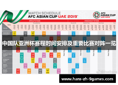 中国队亚洲杯赛程时间安排及重要比赛对阵一览